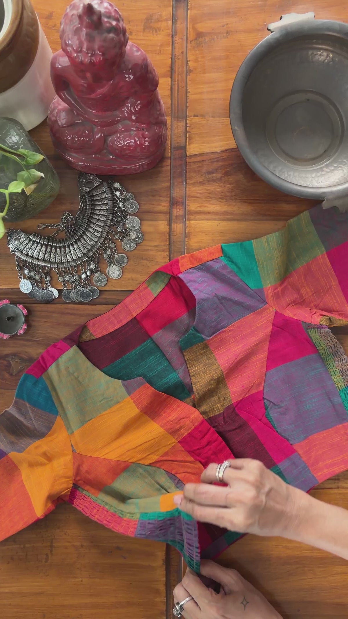 CC021 Multicolour Patchwork Check Blouse