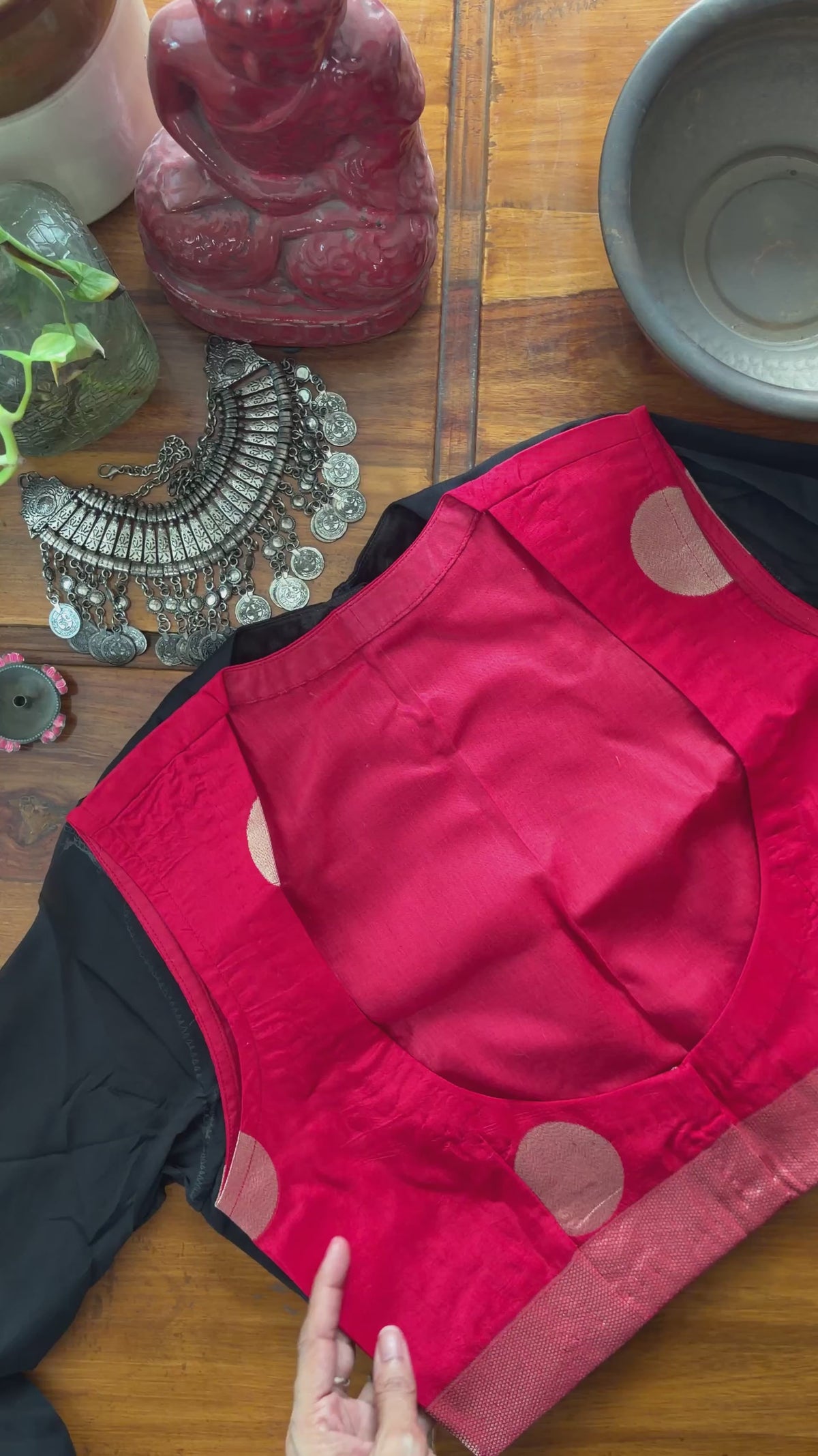 COT014 Black Red Polka Dot Blouse