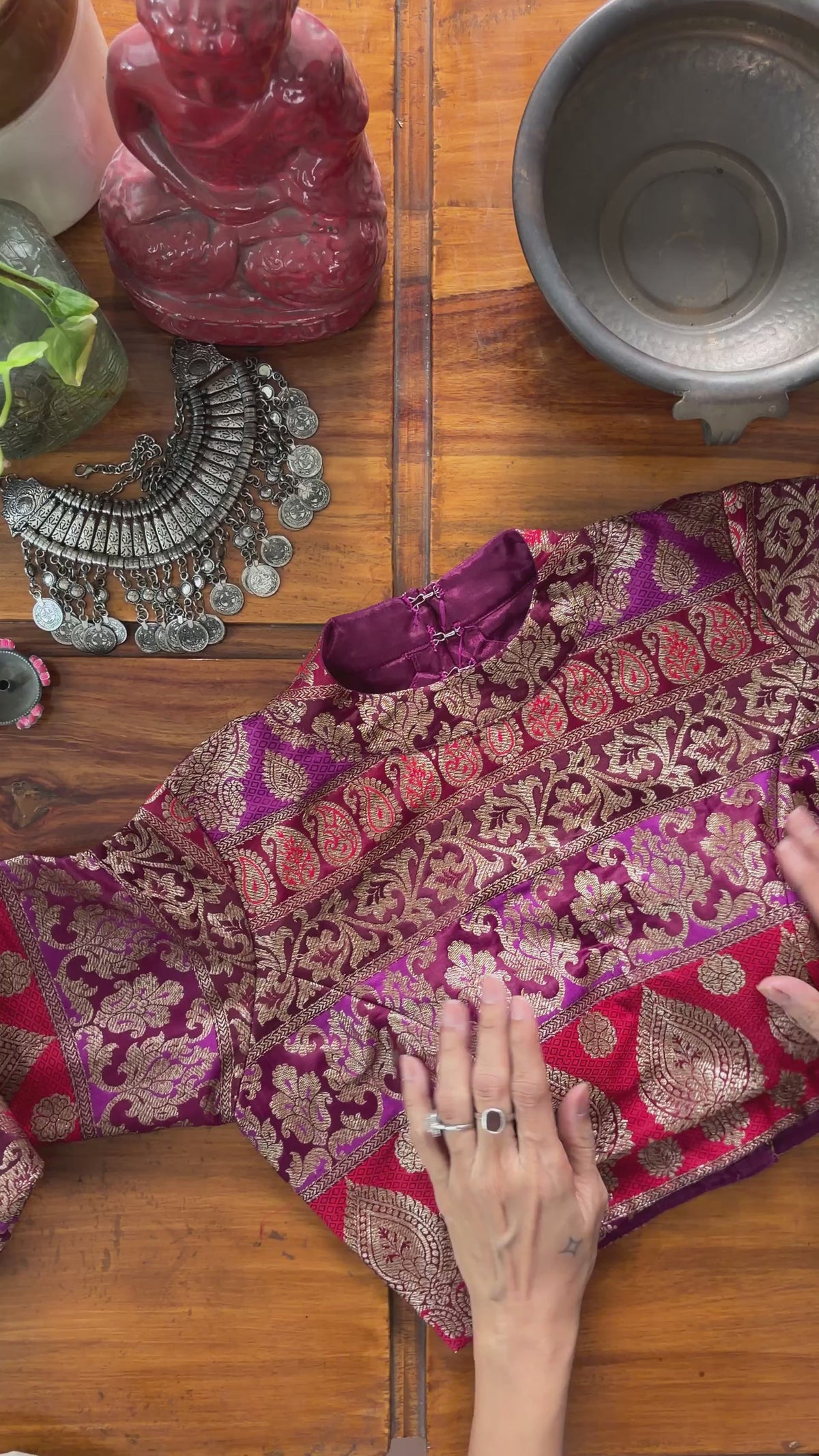 B068 Magenta Paisley Brocade Blouse