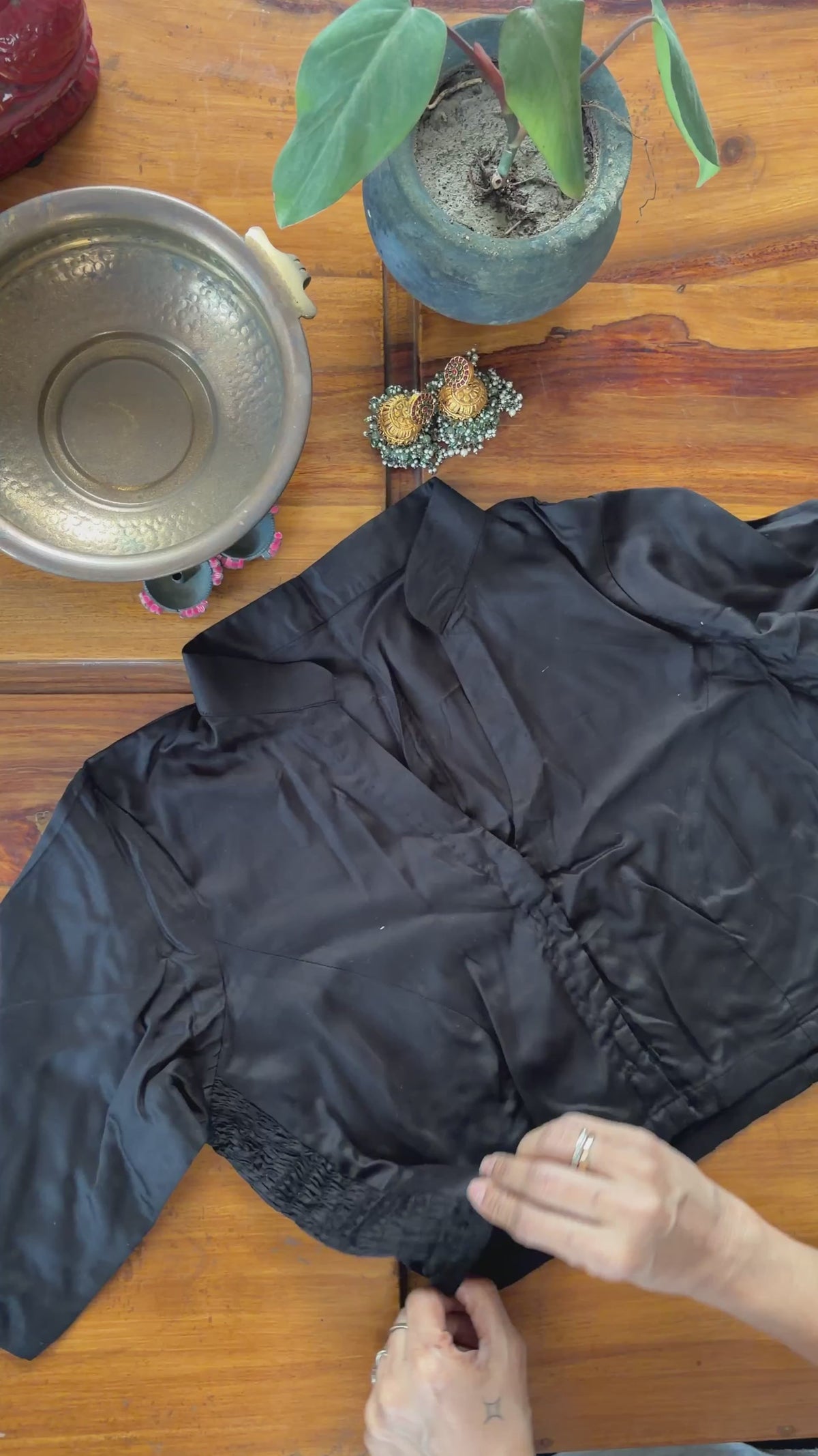 CC038 Black Satin Blouse