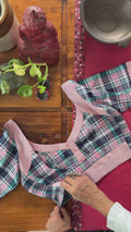 CC037 Navy Madras Check Blouse