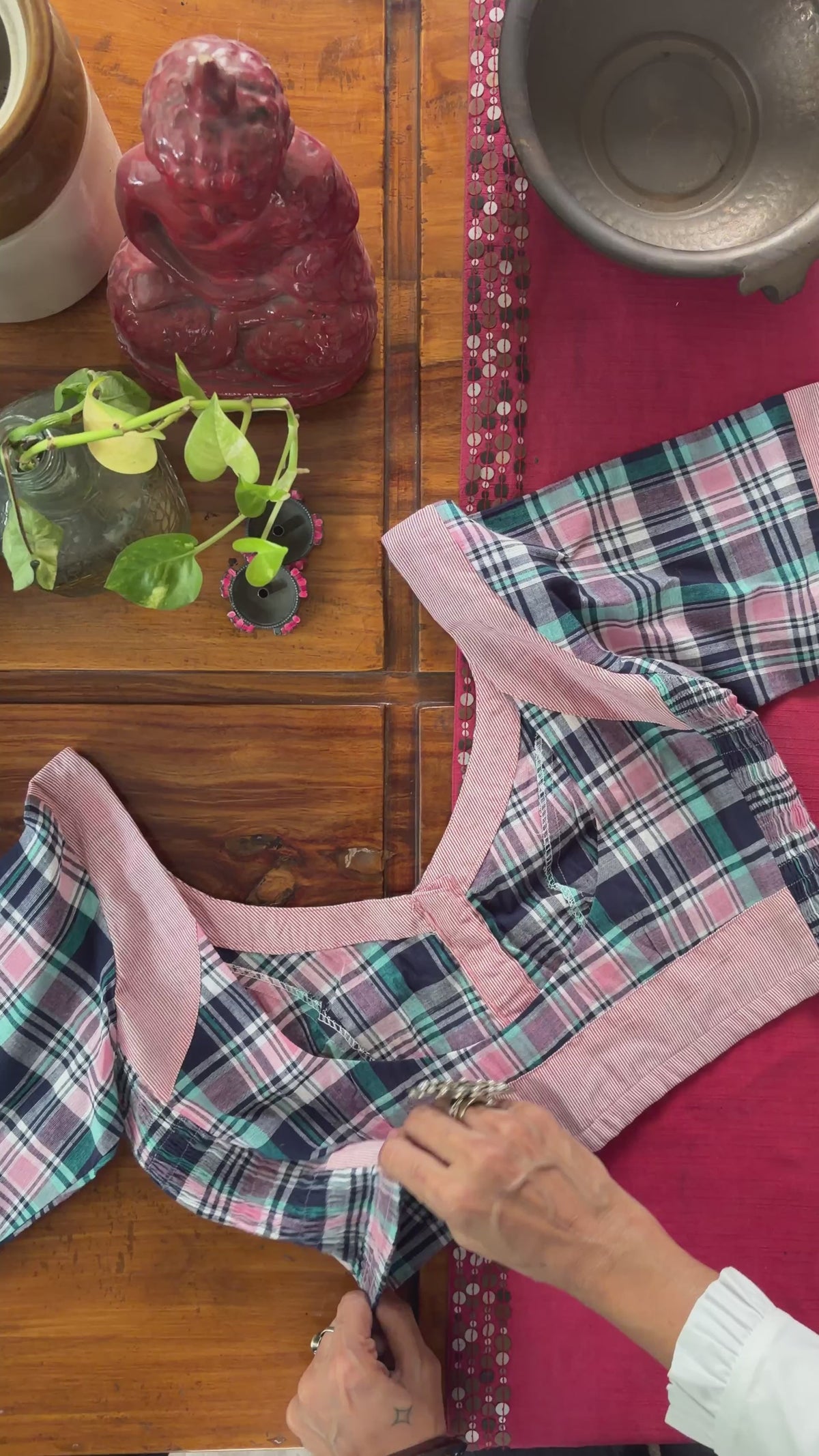 CC037 Navy Madras Check Blouse