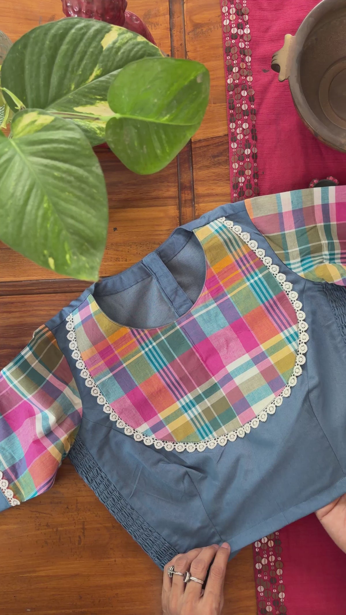 CC024 Steel Blue Chambray Blouse