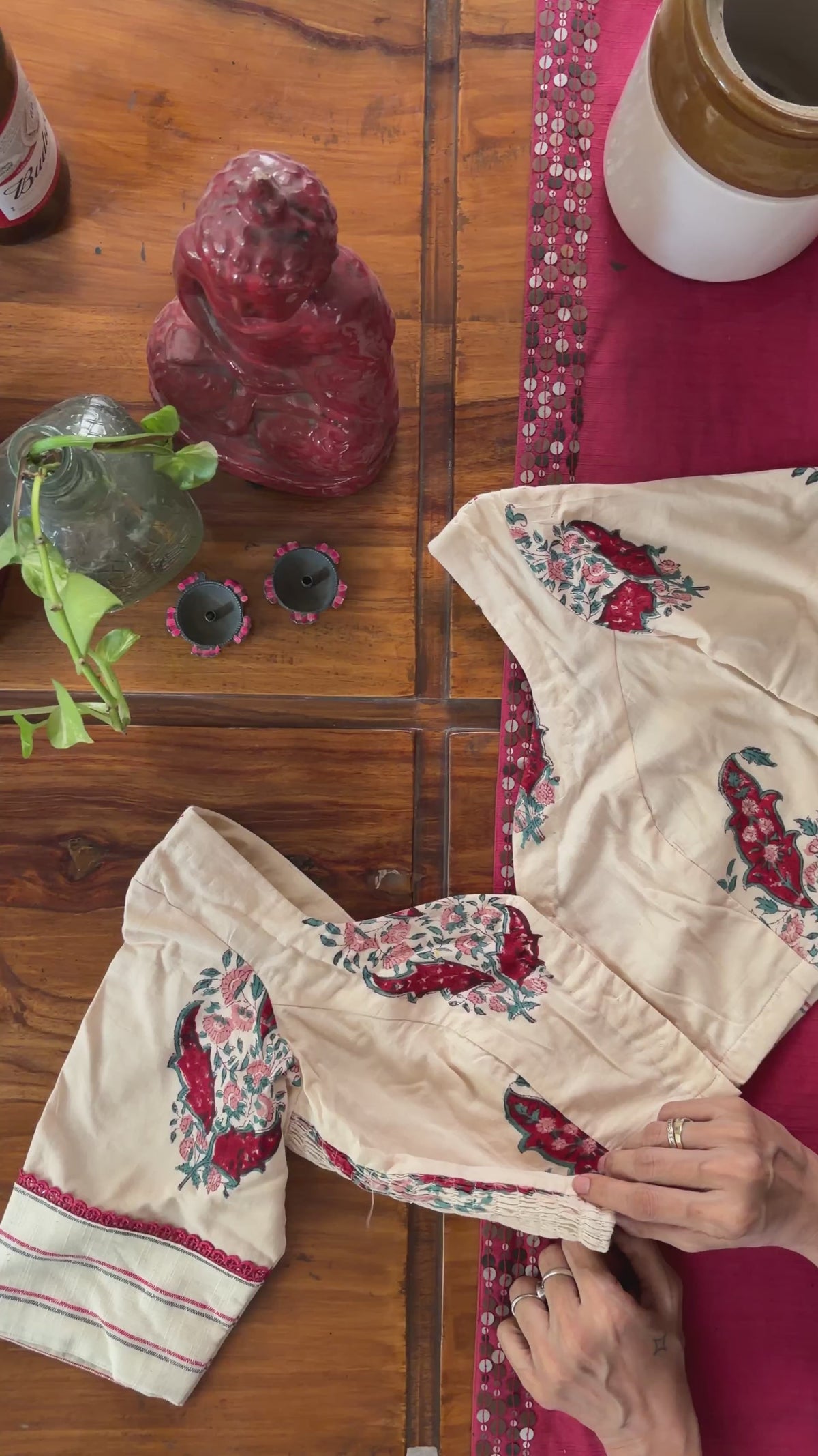CC022 Ivory Floral Ajrakh Blouse