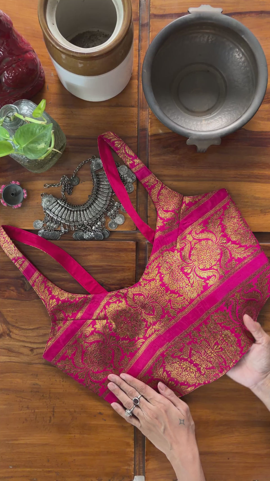 B099 Rani Pink Gold Brocade Border Blouse