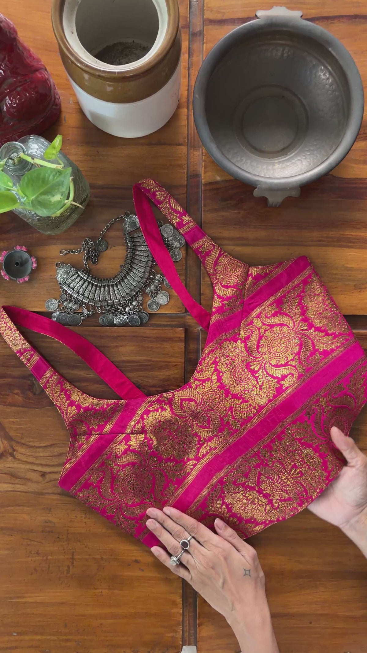 B099 Rani Pink Gold Brocade Border Blouse