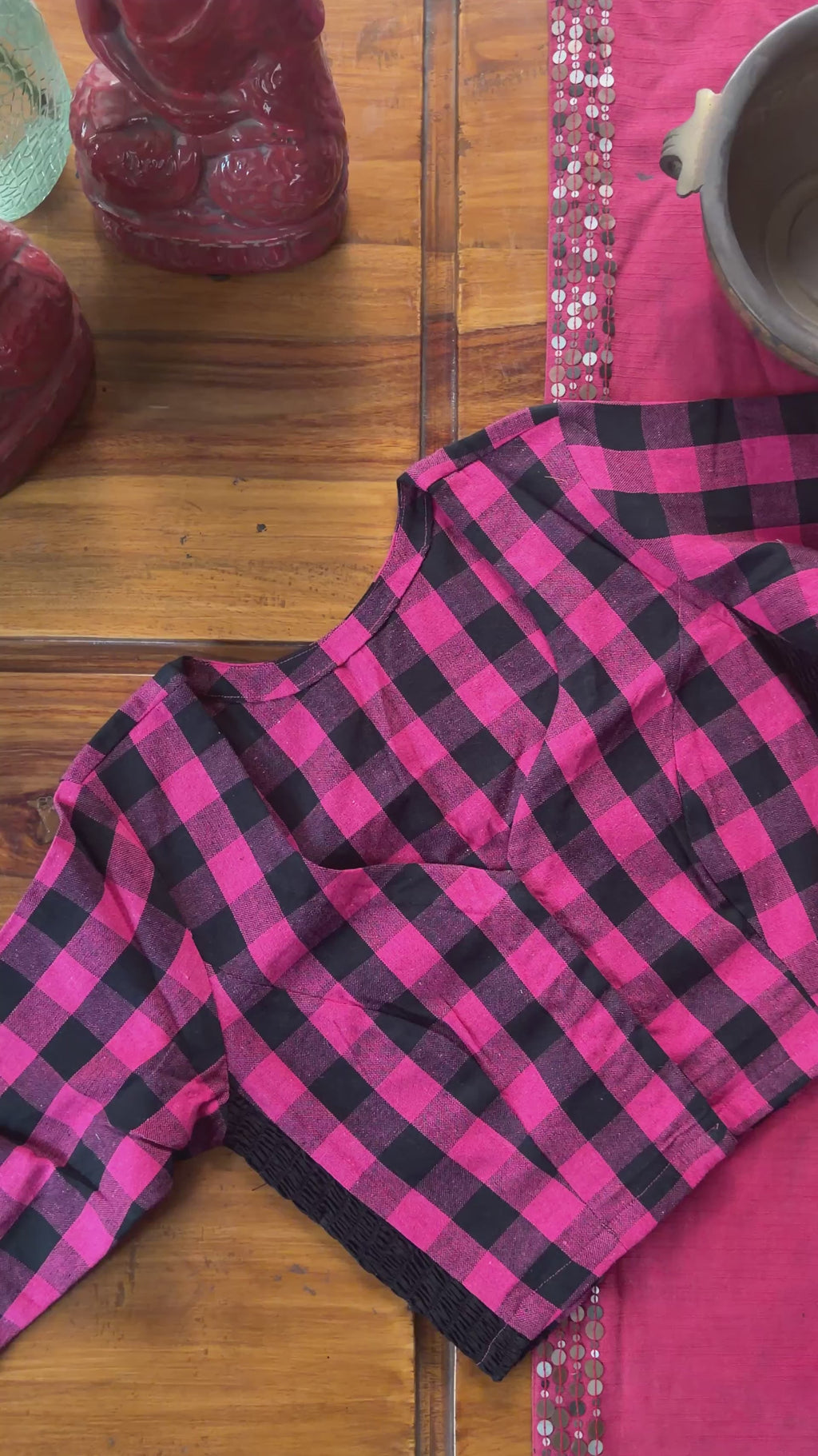 CC018 Magenta Madras Check Blouse