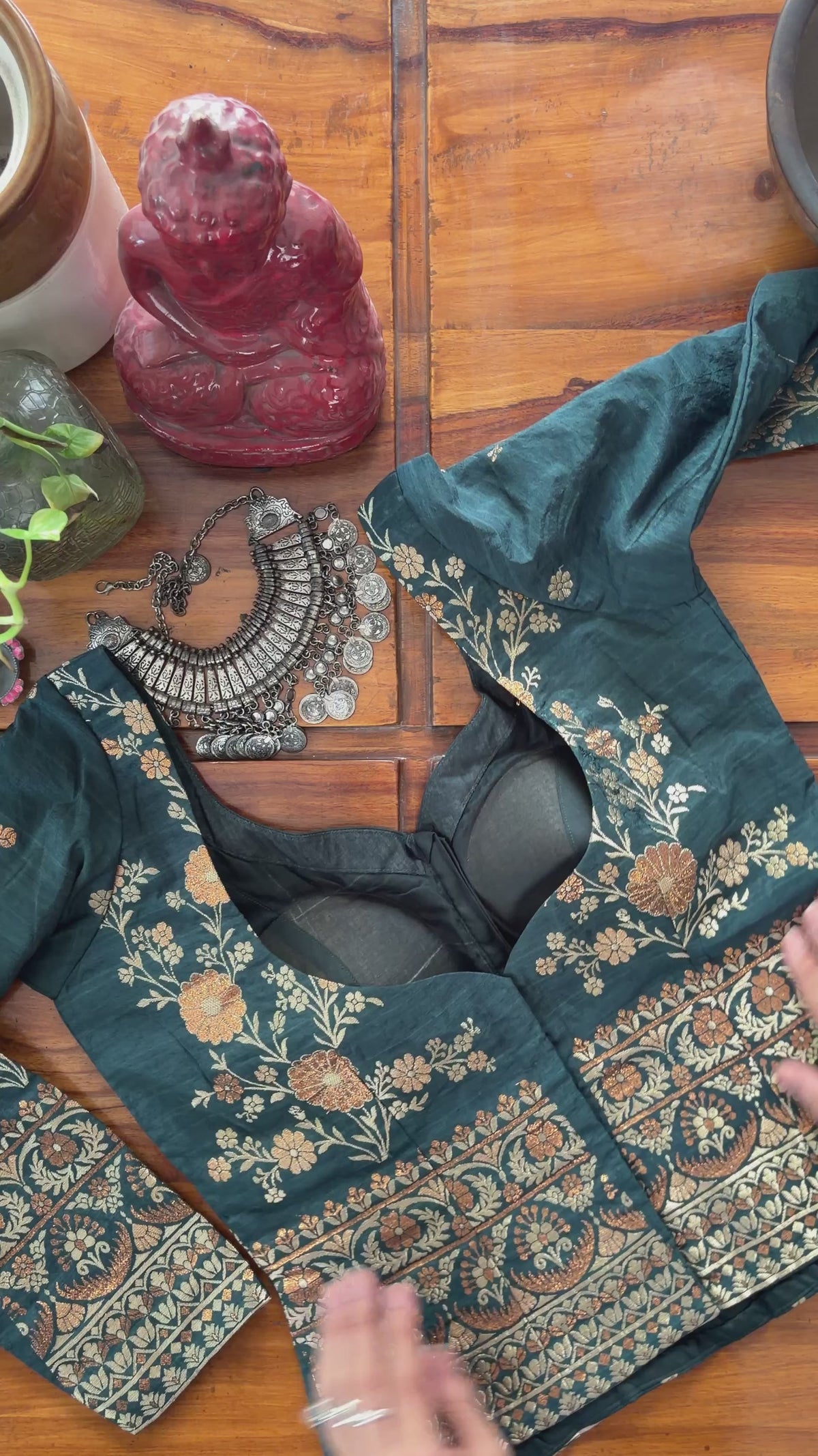 B096 Teal Floral Embroidered Blouse