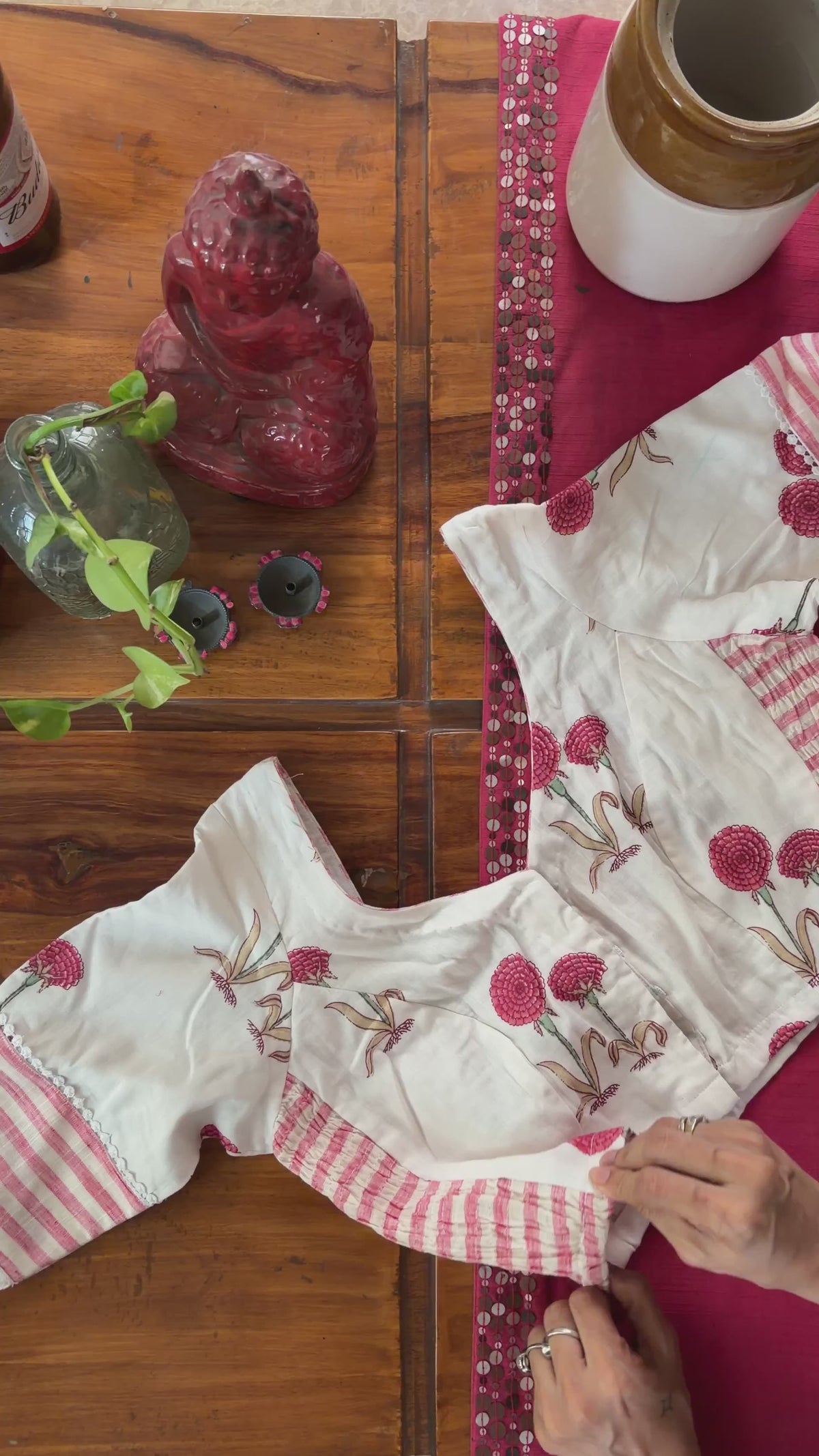 CC043 Red Carnation Handblock Blouse