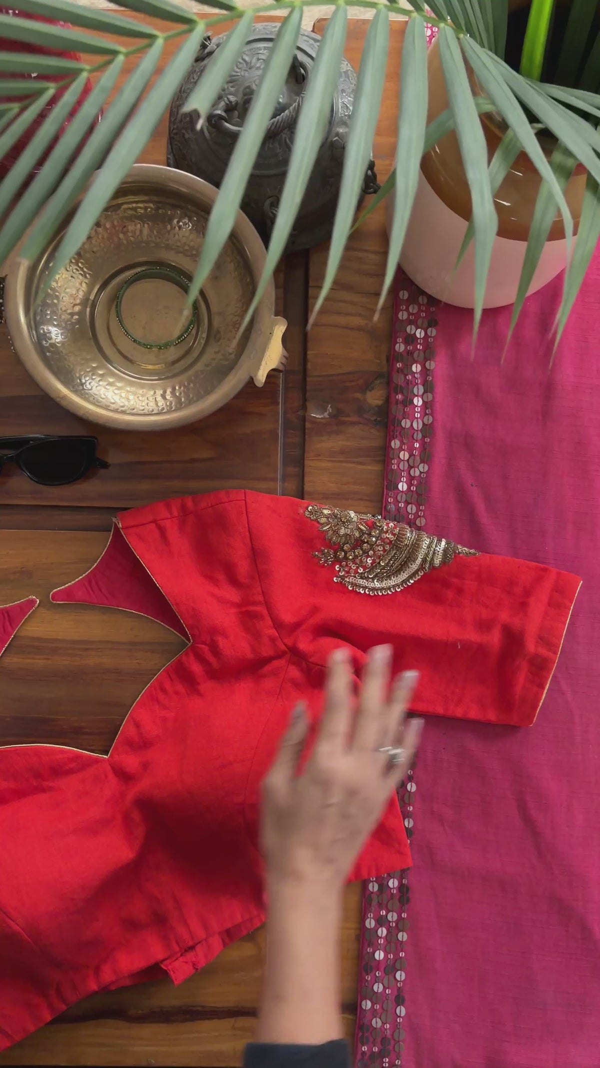 E001 Red Embroidered Shoulder Blouse