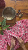 CC030 Red Gingham Embroidered Blouse