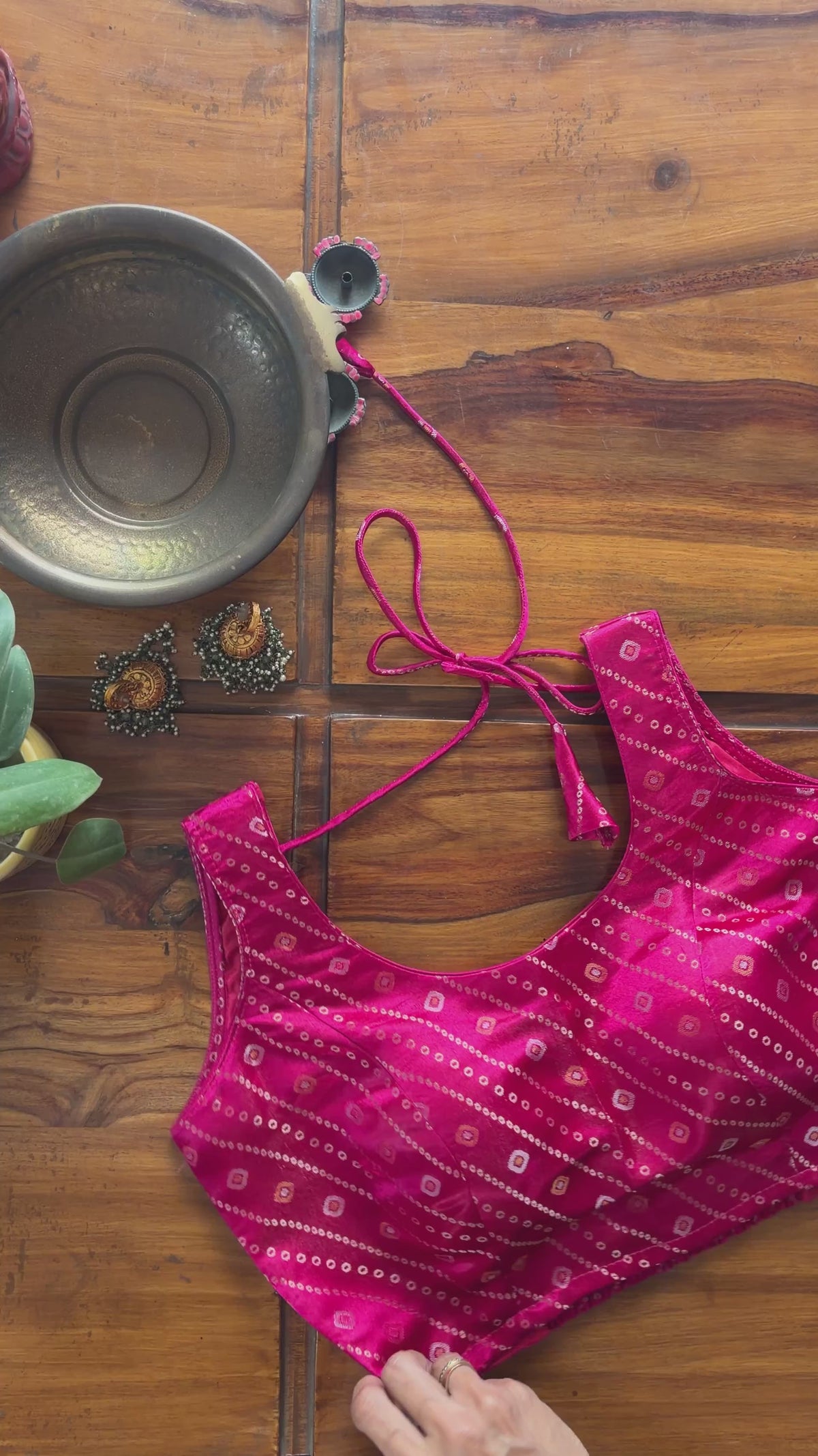 B066 Rani Pink Bandhani Halter Blouse