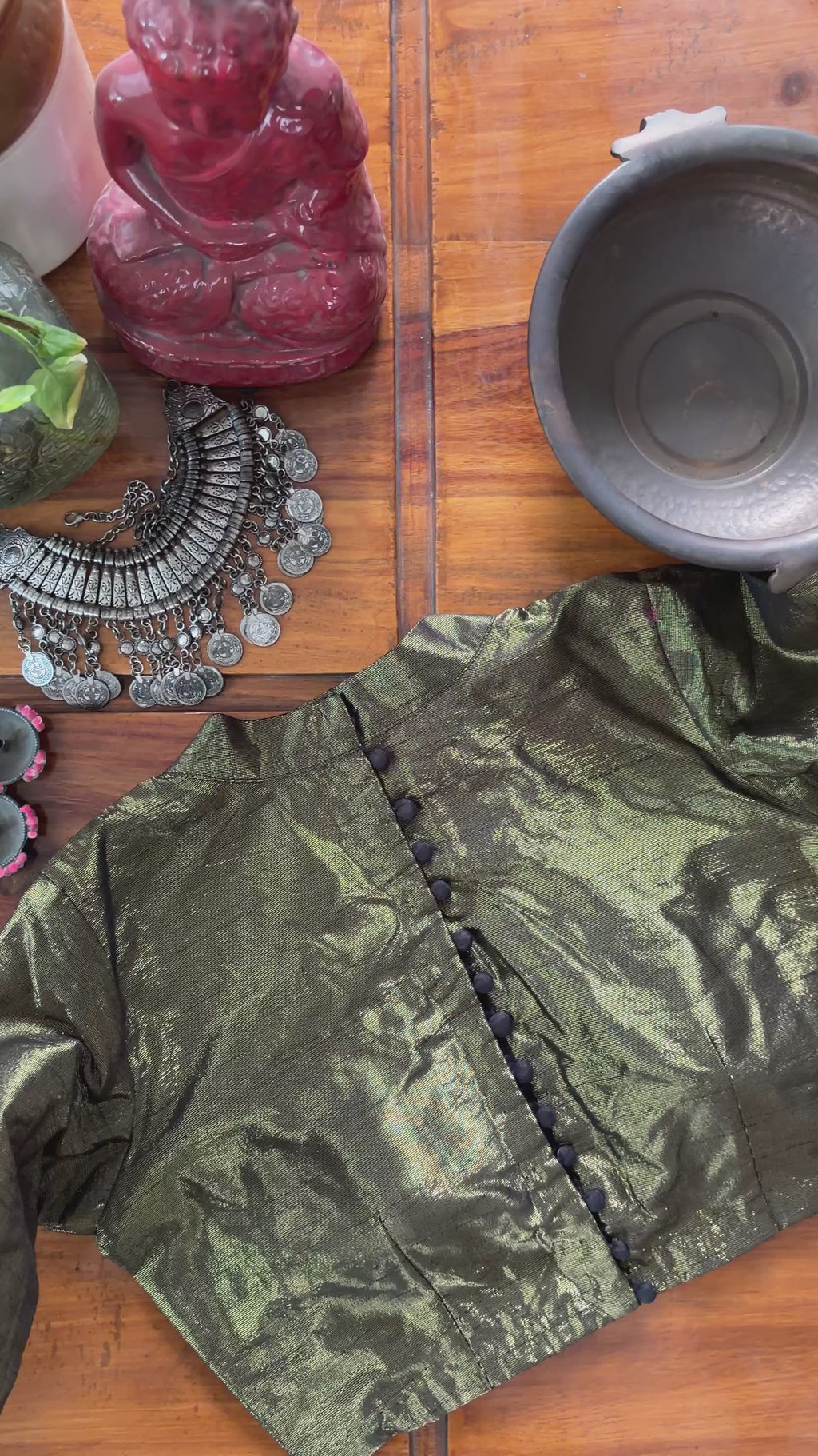 B083 Olive Gold Metallic Blouse