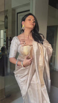 B102 Ivory Gold Jacquard Overlay Blouse