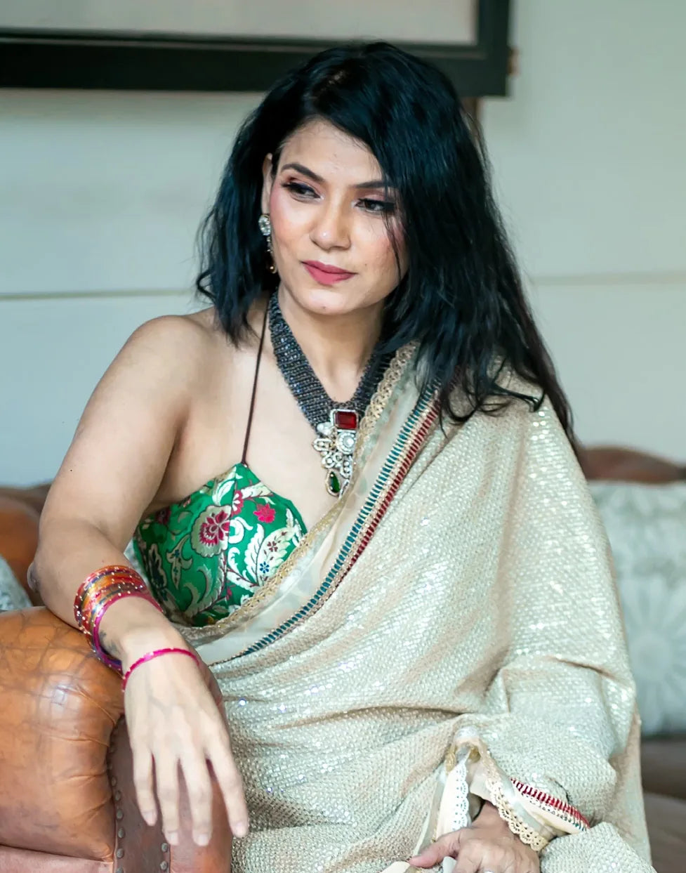 Green Kalamkari Spaghetti Blouse