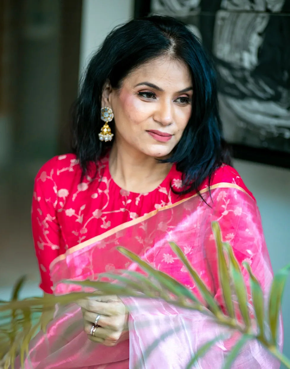 High Neck Fuscia Blouse