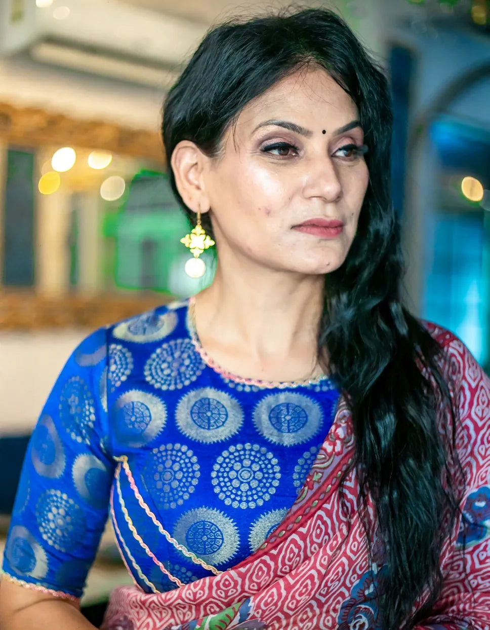 Blue High Neck Blouse