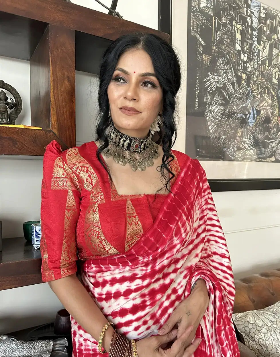 Red Square Neck Blouse