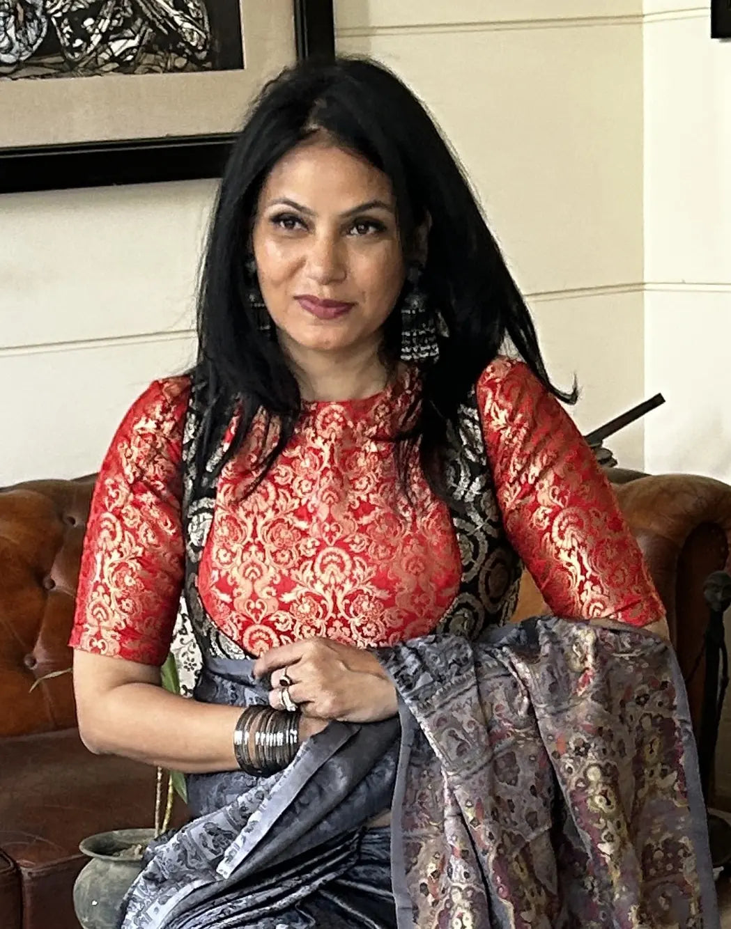 Red and Black Dual Design Blouse