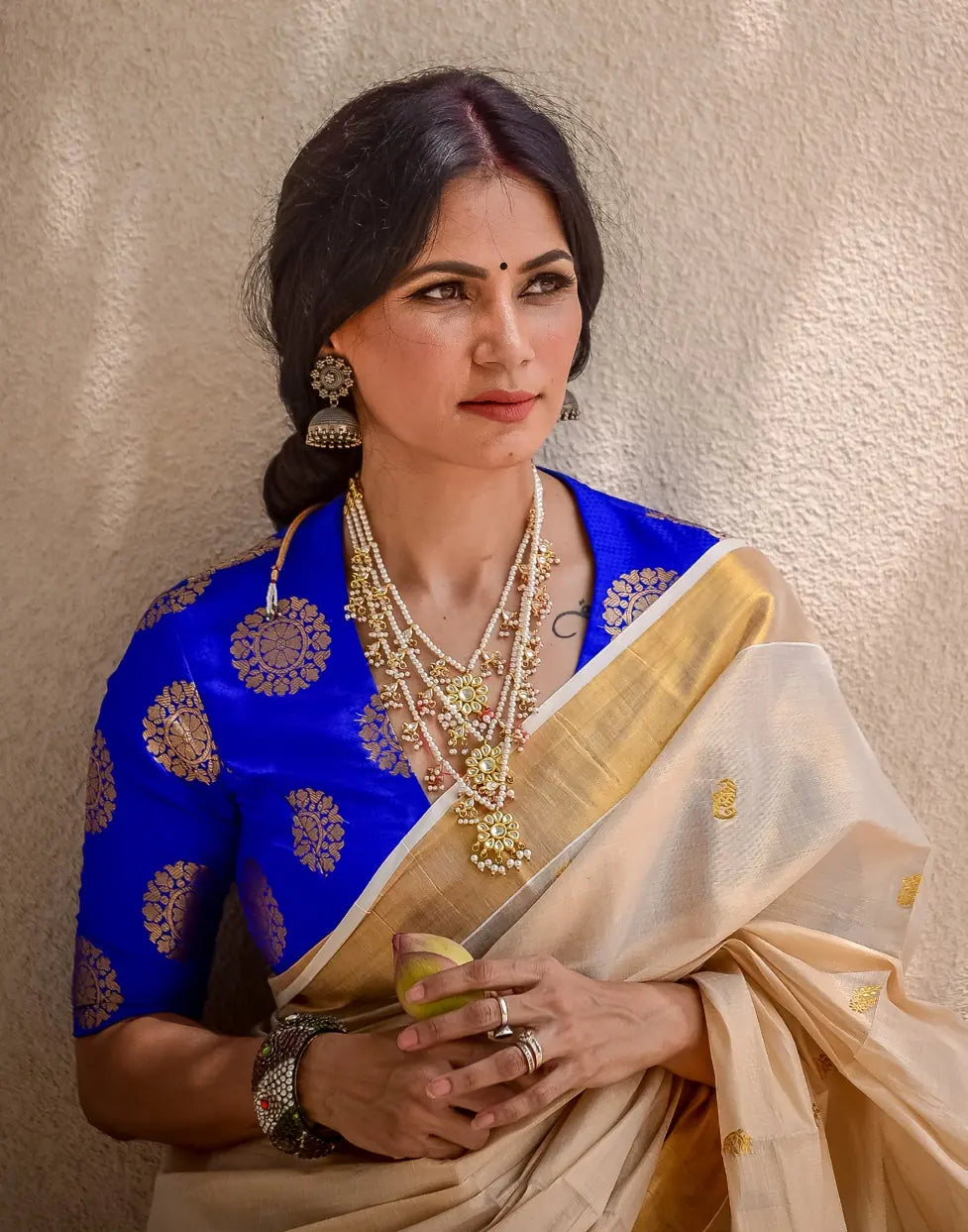 Red Kalamkari V-neck Blouse