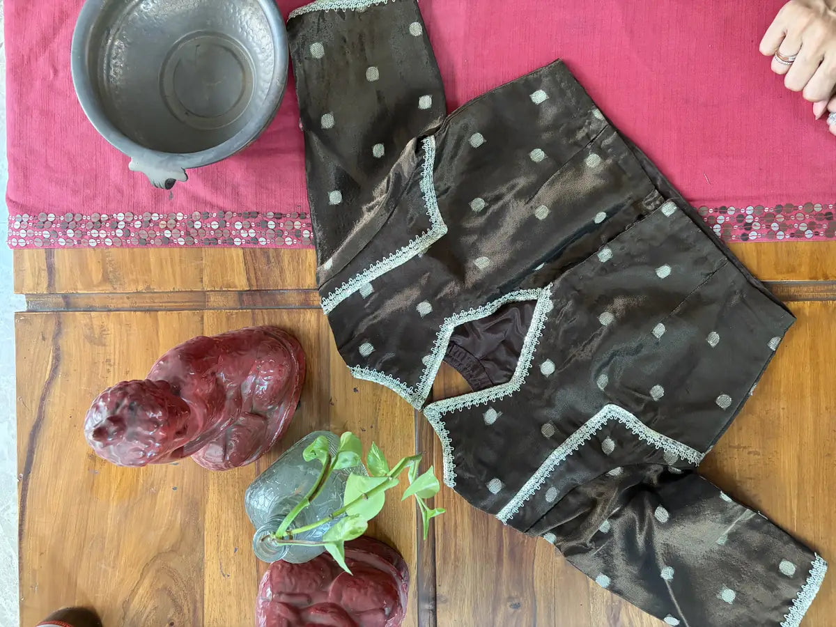 Brown Zari-Dot Organza Blouse
