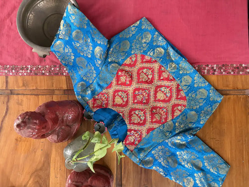Blue Brocade Embroidered Yoke Blouse