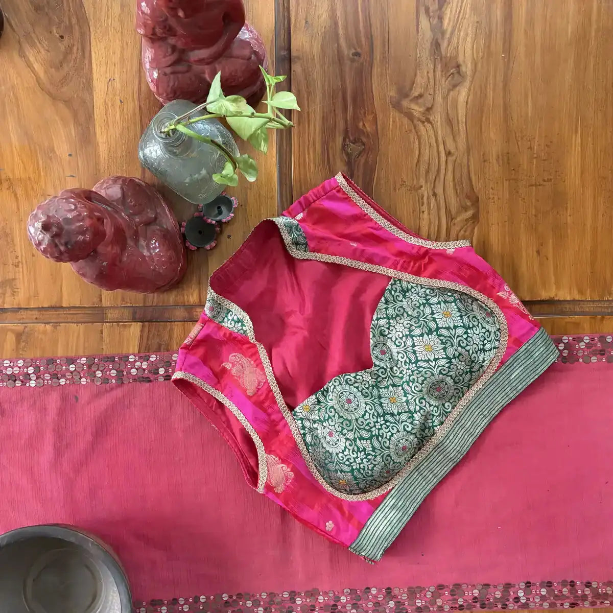 Green Floral Brocade Blouse