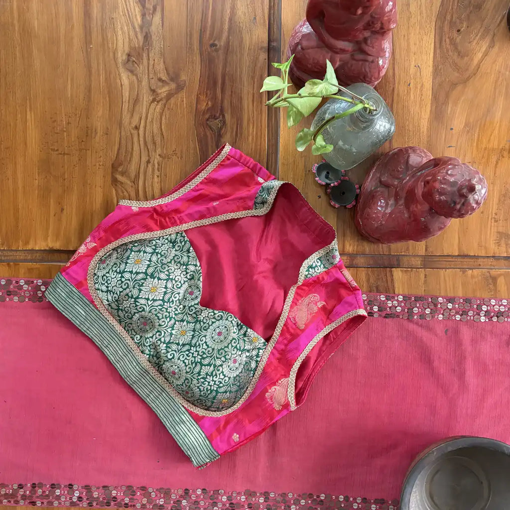 Green Floral Brocade Blouse