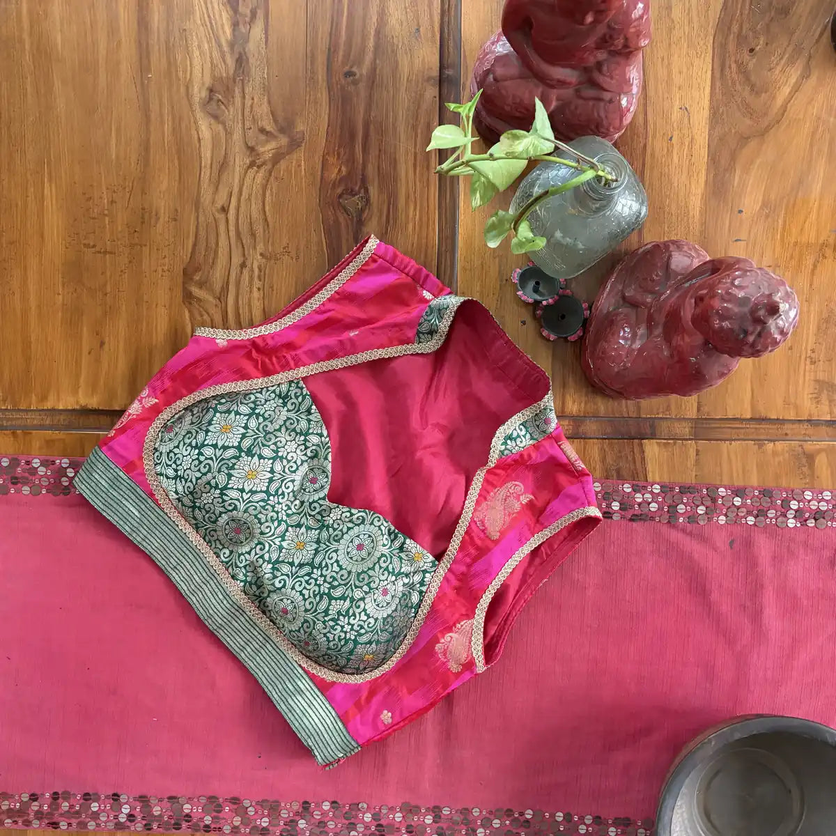 Green Floral Brocade Blouse