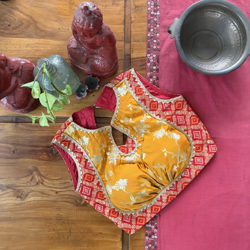 Mustard Silk Diamond-Border Blouse