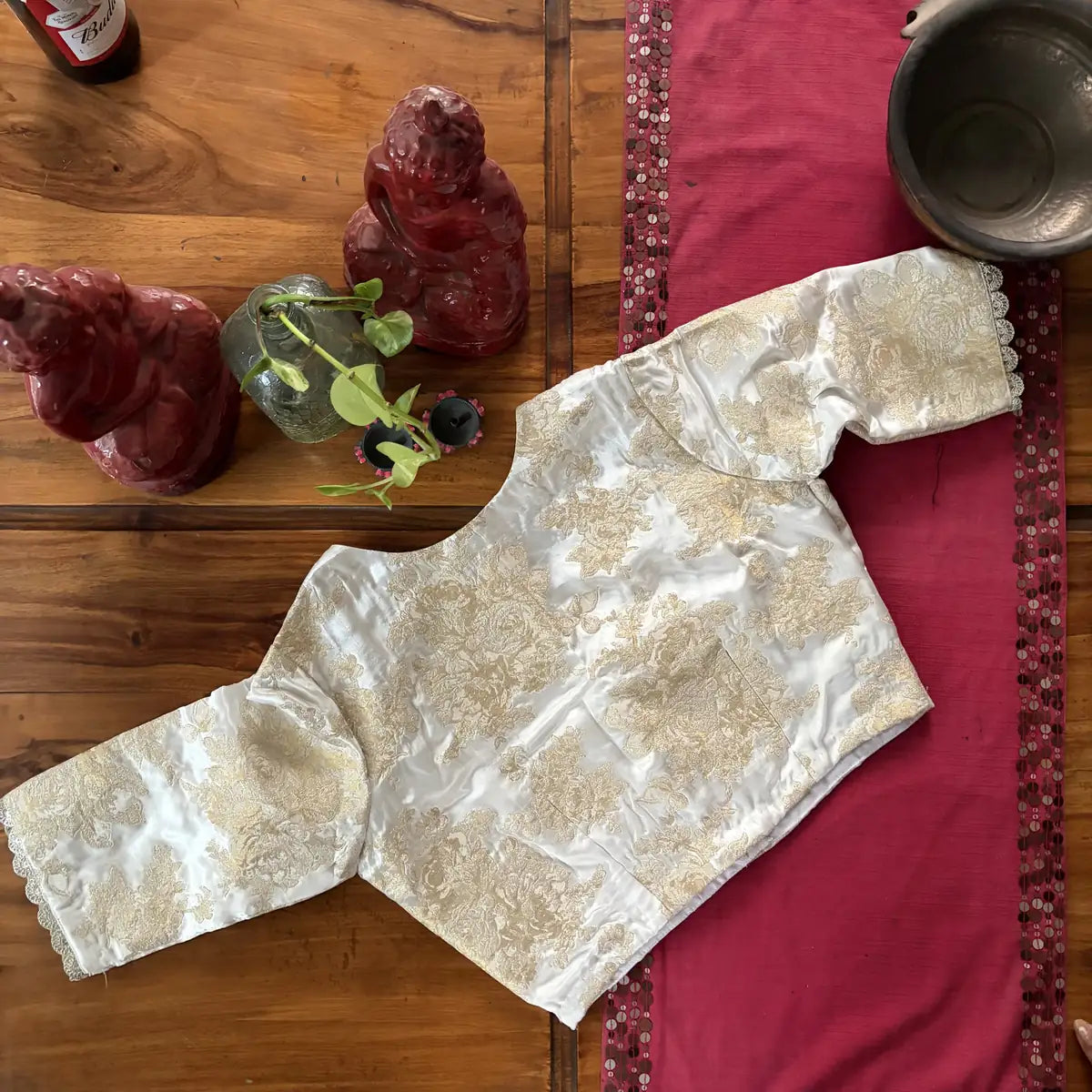 Ivory Gold Rose Brocade Blouse