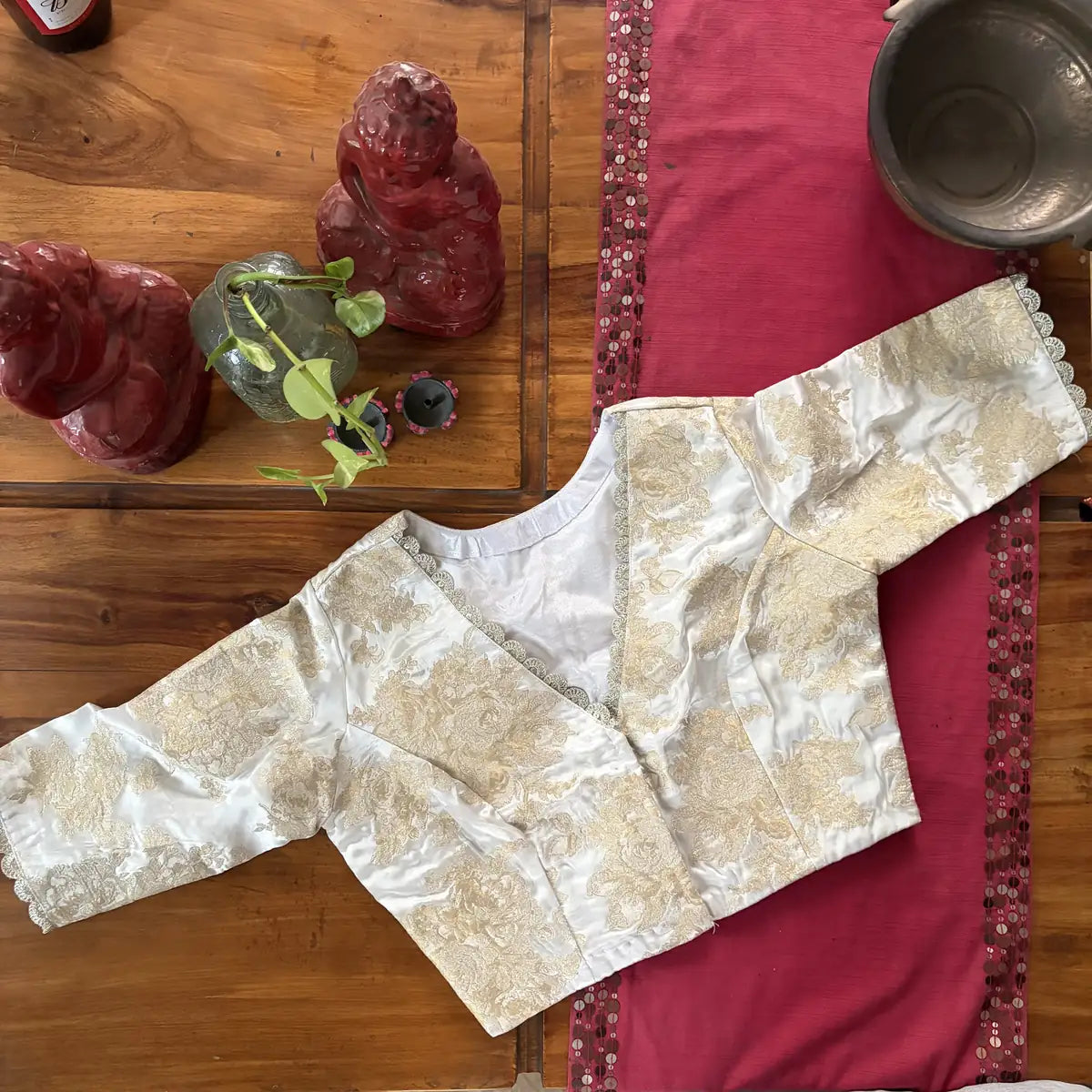 Ivory Gold Rose Brocade Blouse