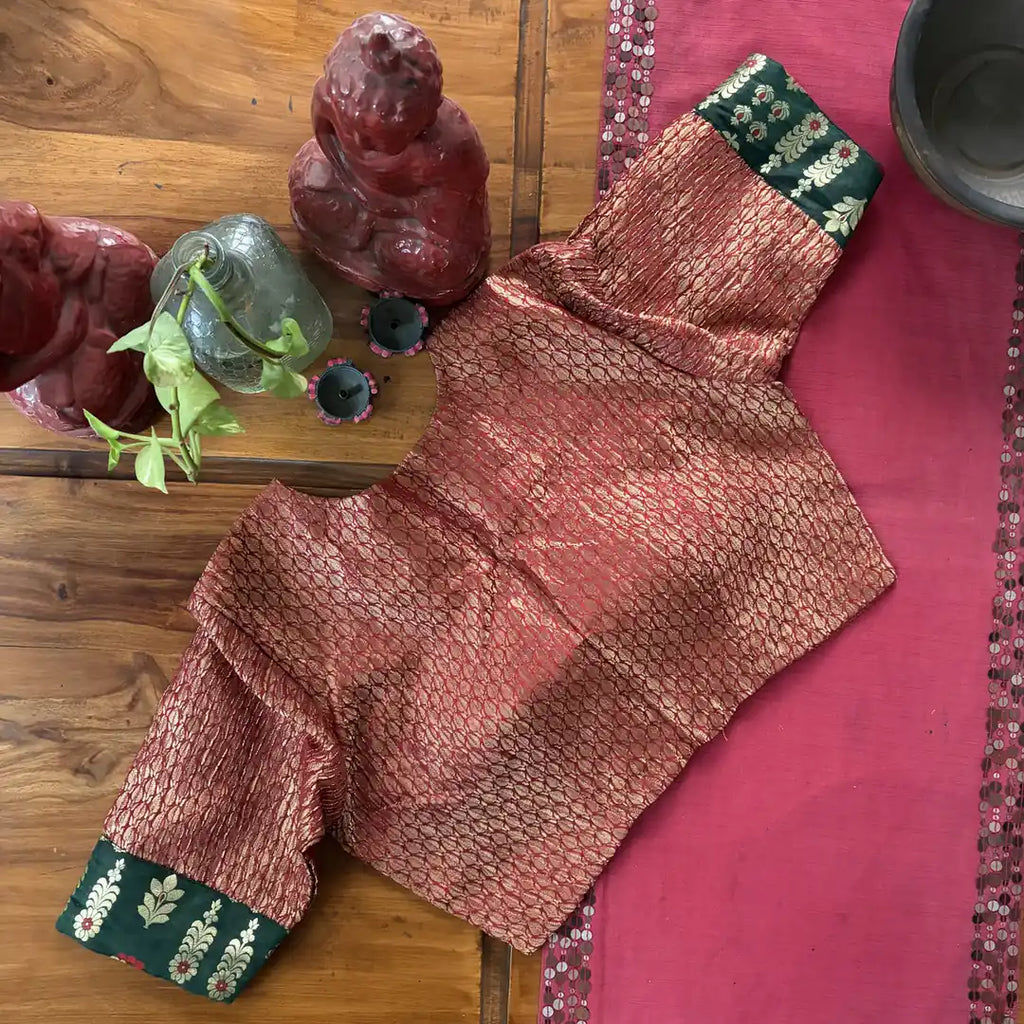 Rust and Green Brocade Blouse