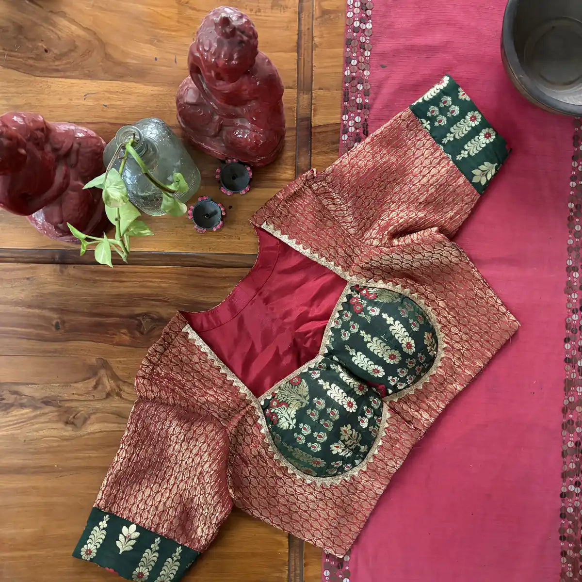 Rust and Green Brocade Blouse