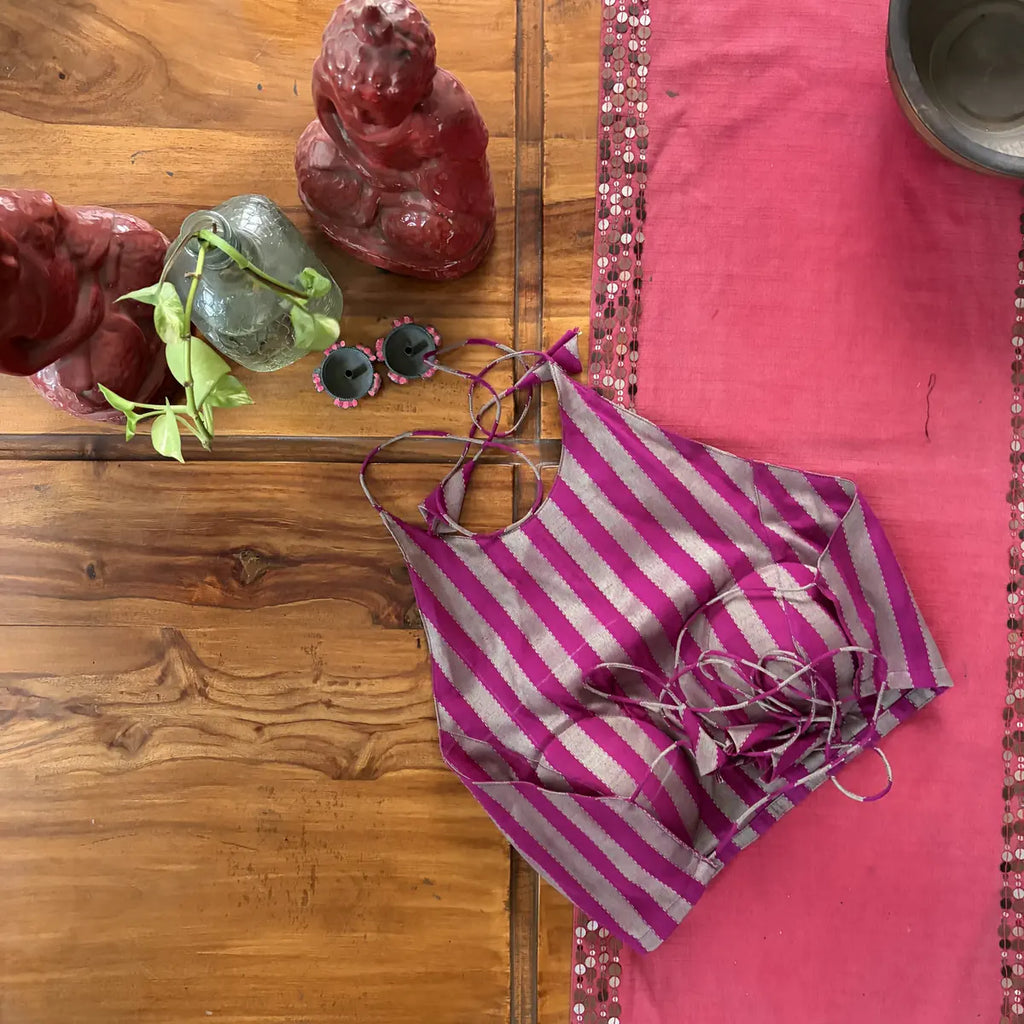 Magenta Striped Spaghetti Blouse
