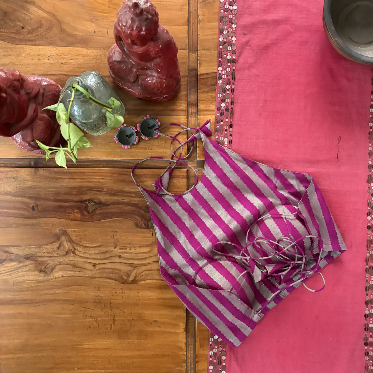 Magenta Striped Spaghetti Blouse