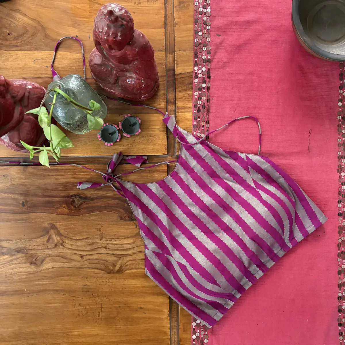 Magenta Striped Spaghetti Blouse