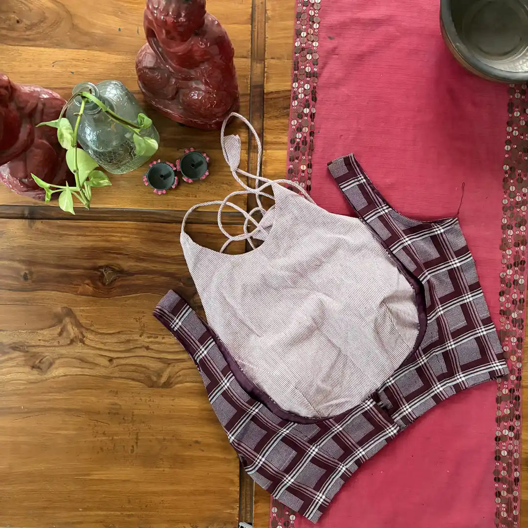 Burgundy Check Halter Blouse