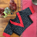 Black Ikat Blouse with Red Trim