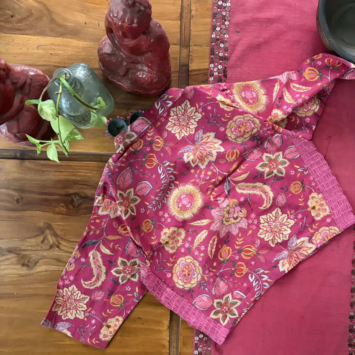 Rose Pink Floral Handblock Blouse