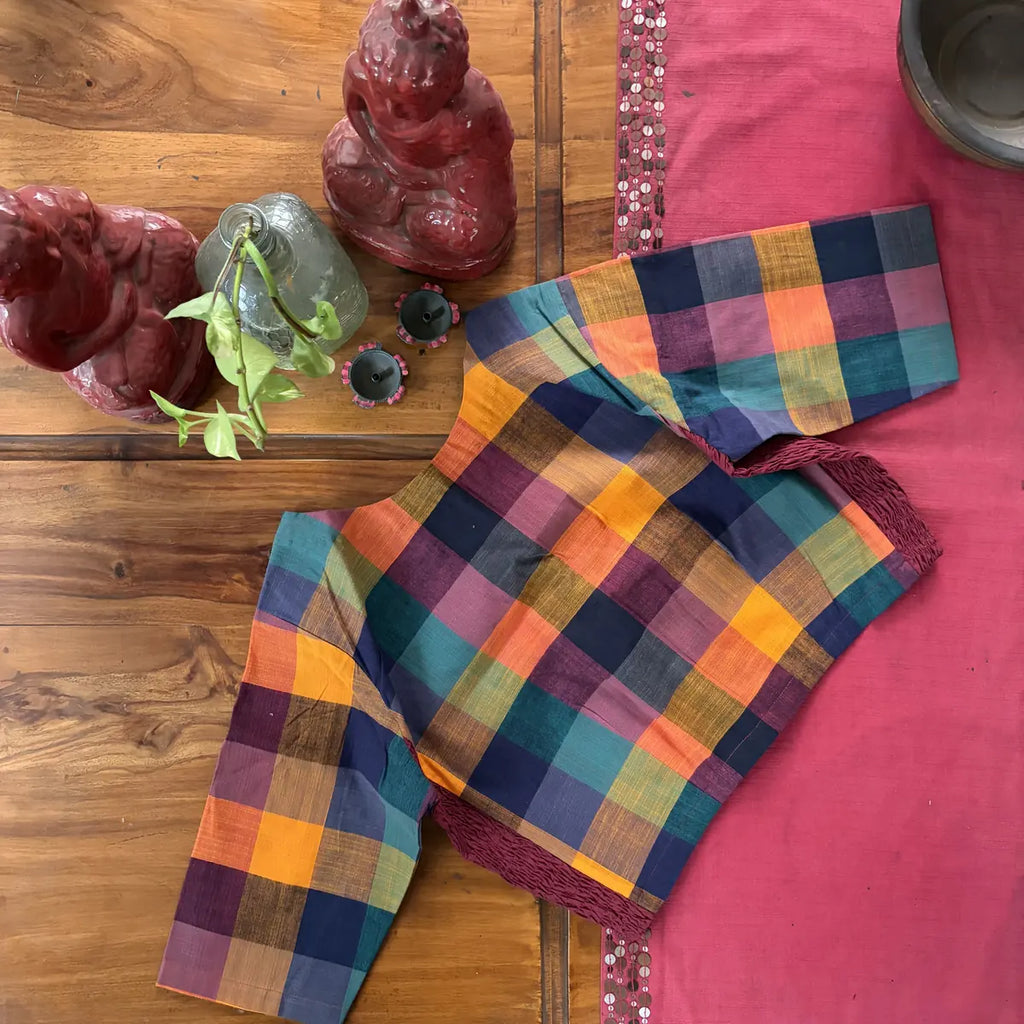 Multicolour Check Smocked Blouse