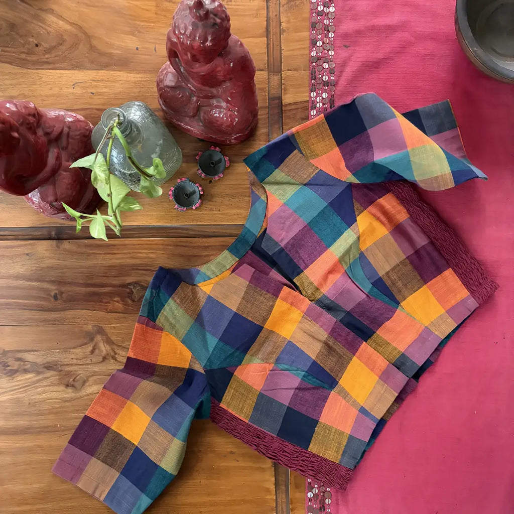 Multicolour Check Smocked Blouse