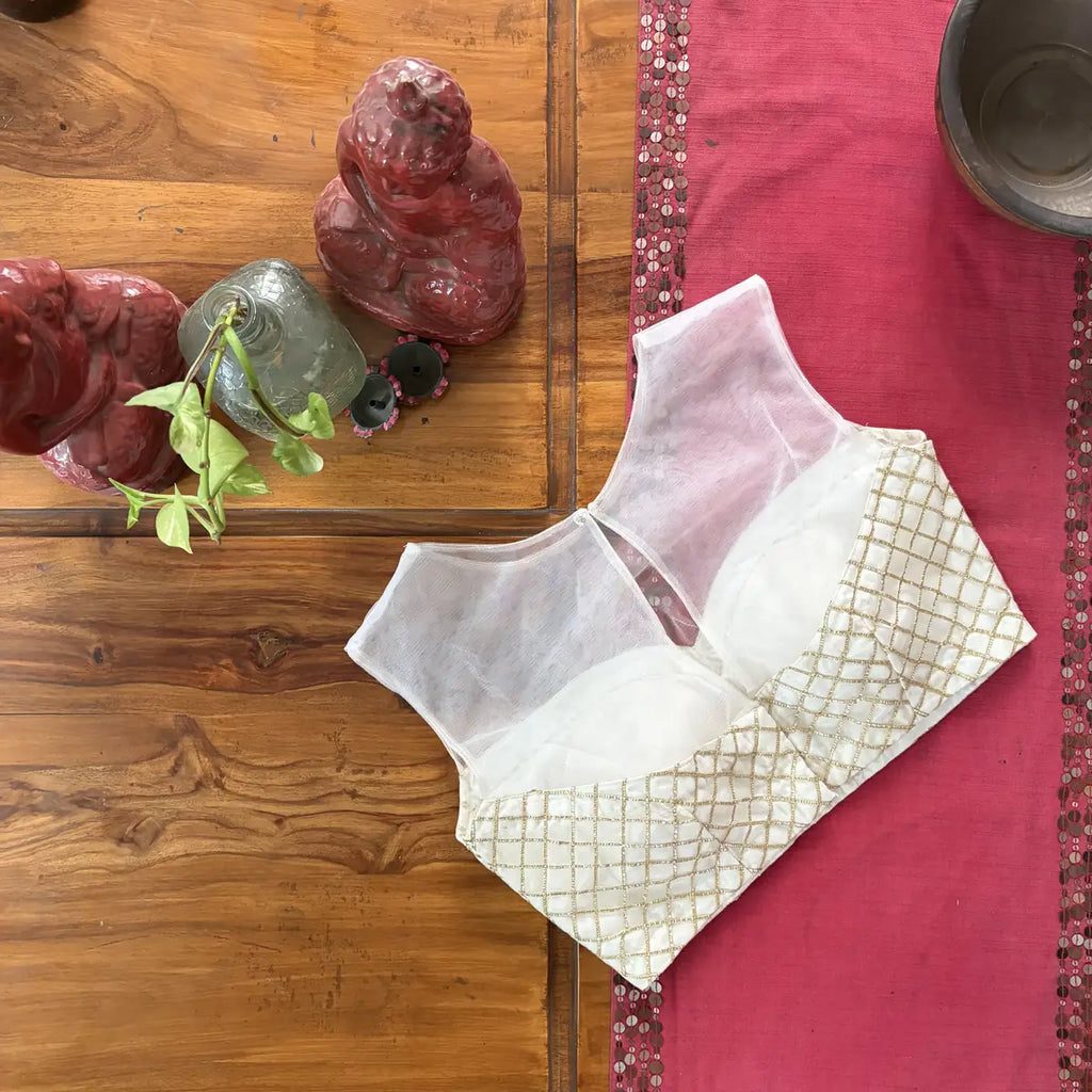 Ivory Checkered Organza Blouse