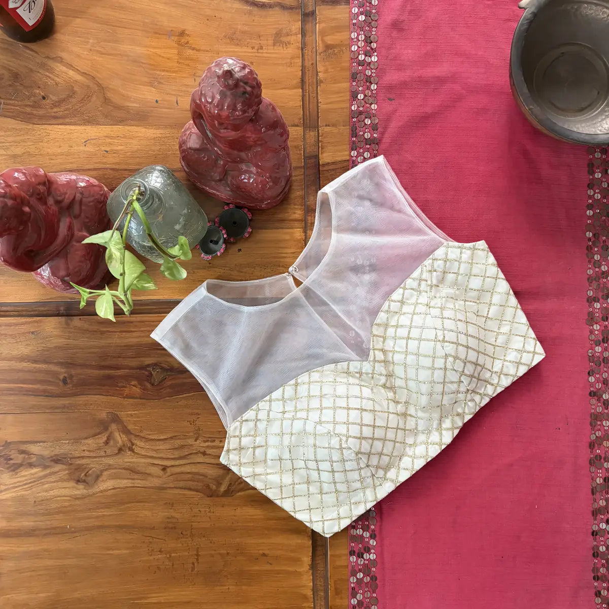 Ivory Checkered Organza Blouse