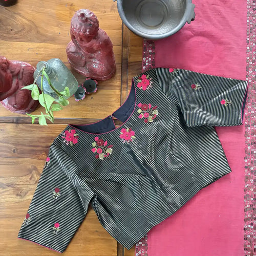 Black Striped Organza Embroidered Blouse