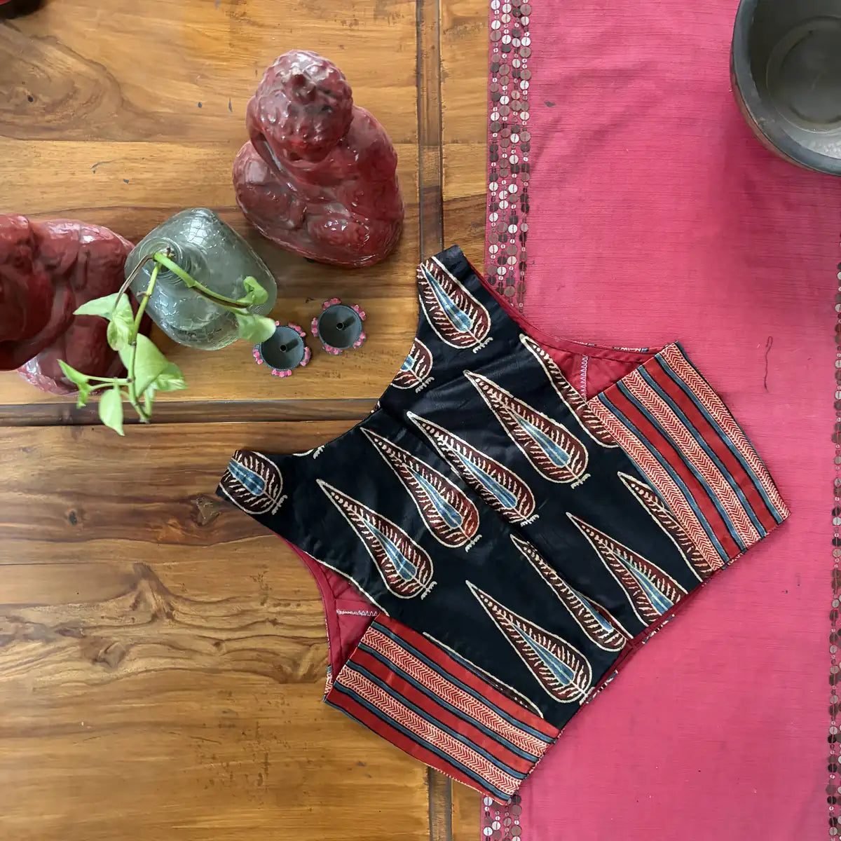 Maroon Ajrakh Silk Blouse