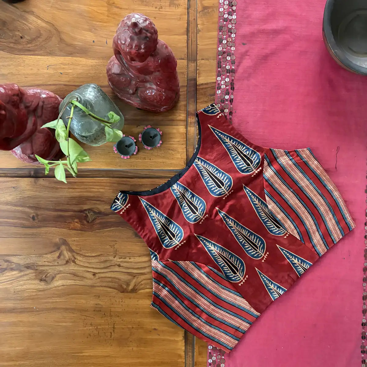 Maroon Ajrakh Silk Blouse