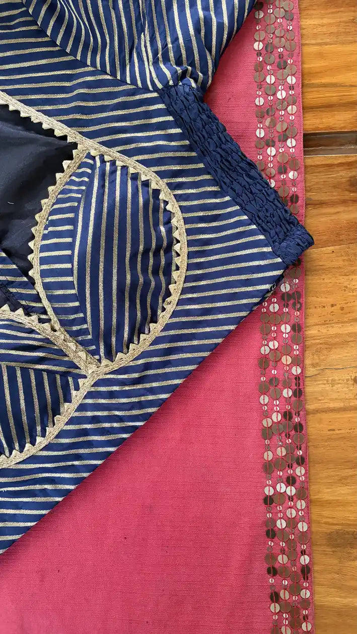 Navy Gold-Striped Smocked Blouse