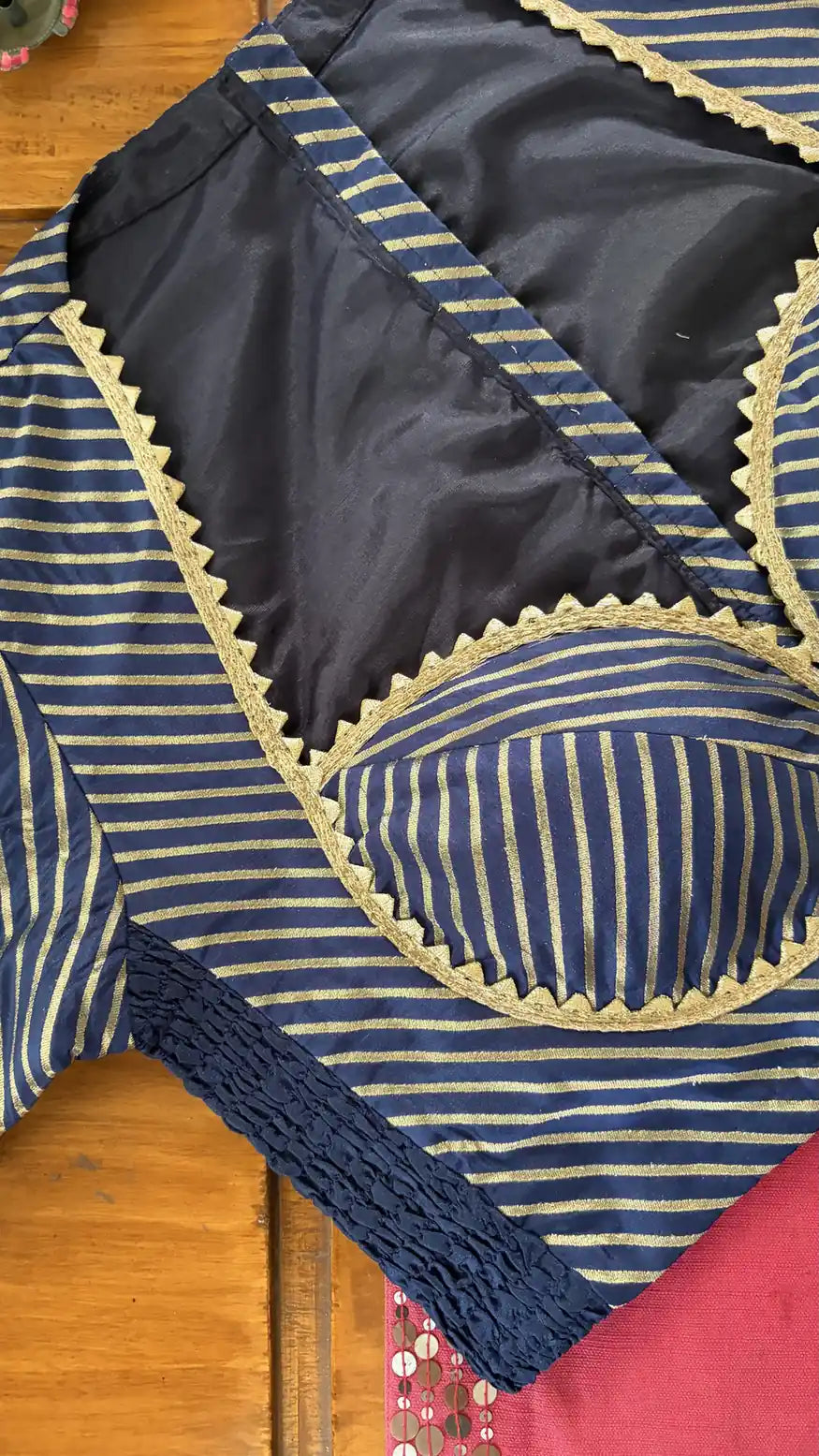 Navy Gold-Striped Smocked Blouse