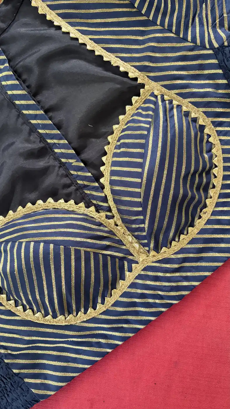 Navy Gold-Striped Smocked Blouse
